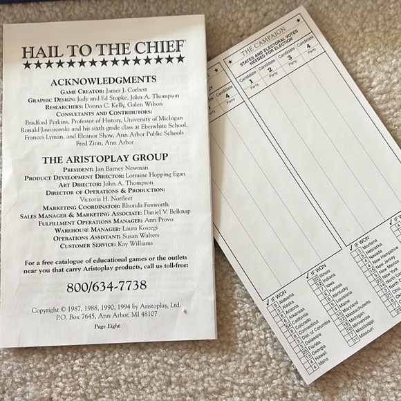 Vintage Board Game - Hail To The Chief - Aristoplay - used SFH - Picture 3 of 6